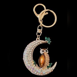 Elegant Gold Owl and Moon Bag Charm | Keychain